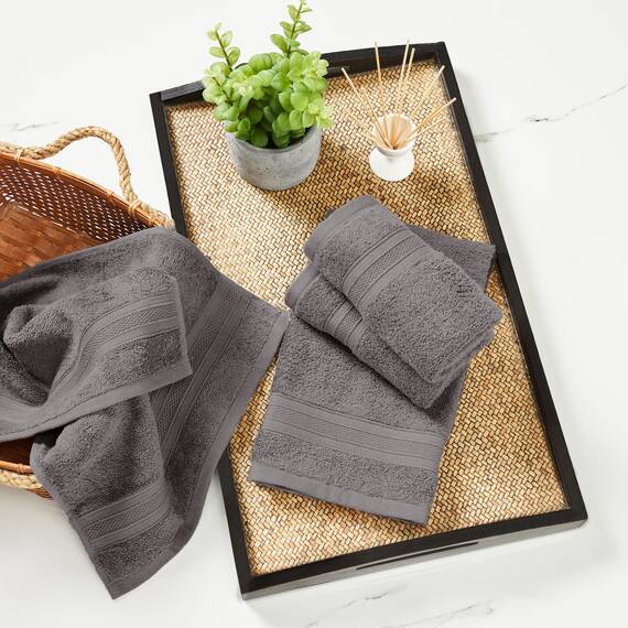 TRIDENT Handtuchset - Soft and Plush - 4-teiliges Handtuchset, 500 GSM, 100% Baumwolle Handtuch Set, Feather Touch, hochsaugfähig, superweich (Holzkohle)