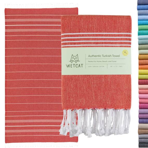 WETCAT Türkisches Strandtuch, 100% Baumwolle, sandfrei, schnell trocknend, extra groß, leicht, Reisehandtuch für Erwachsene, Strandzubehör, Geschenk (Rot, 96,5 x 180,3 cm)