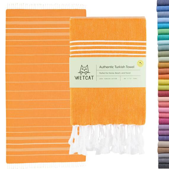 WETCAT Türkisches Strandtuch, 100% Baumwolle, sandfrei, schnell trocknend, extra groß, leicht, Reisehandtuch für Erwachsene, Strandzubehör, Geschenk (Orange, 96,5 x 180,3 cm)