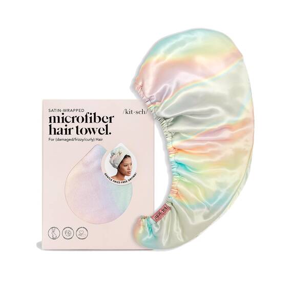 Kitsch Satin-umwickeltes Mikrofaser-Haarhandtuch – schnell trocknend, lockiges Haar für Damen, nasses Haar, Mikrofaser-Handtuch für Haare, Haartrockner-Handtuch, Haartücher für Damen, Haarturban für