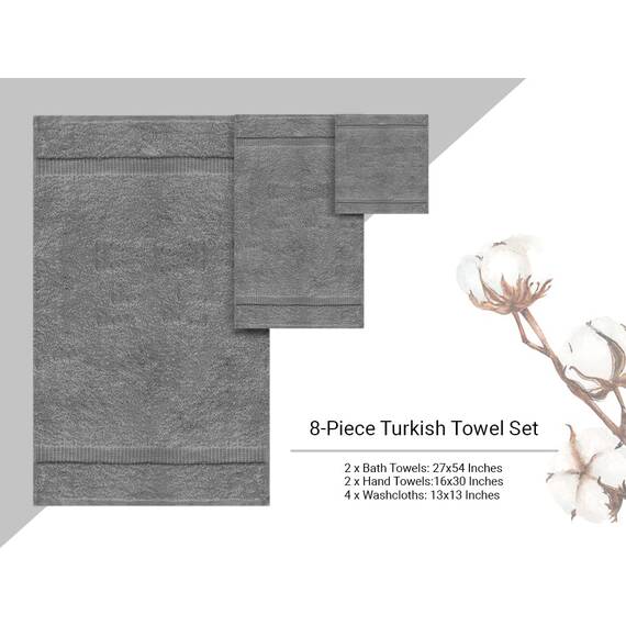Towel Bazaar Luxus Spa und Hotel Qualität Premium türkisches 8-teiliges Handtuch-Set (2 x Badetücher, 2 x Handtücher, 4 x Waschlappen, grau)