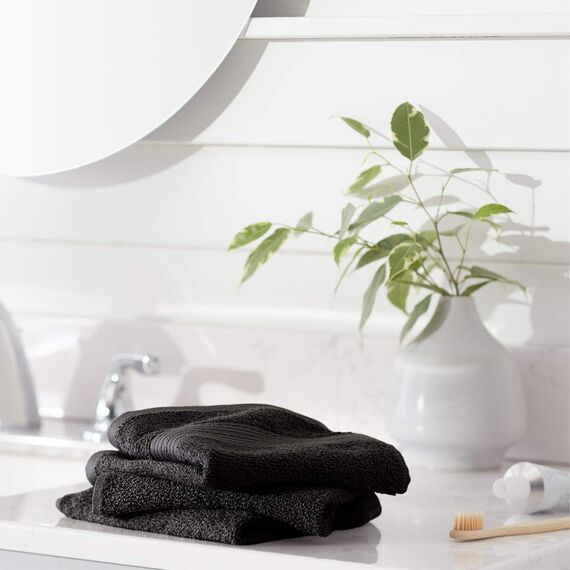 Amazon Basics Bleichbeständiger Baumwoll-Waschlappen - 12 Stück , Schwarz, ‎36,2 x 27,56 x 12,34 cm