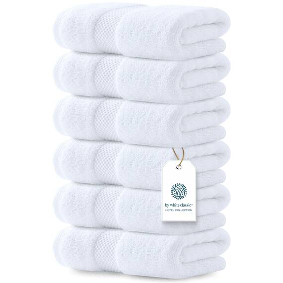 White Classic Weiße Luxushandtücher für Badezimmer-Hotel-Spa-Küche-Set - Reif aus ägyptischer Baumwolle - sehr saugfähig Hotel Quality - 16x30 Zoll - Set aus 6