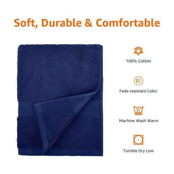 Amazon Basics 6-teiliges set bleichbeständiges Baumwoll-Badehandtuch-Set - marineblau, 137,2 x 76,2 cm, 66,0 x 40,6 cm, 30,5 x 30,5 cm