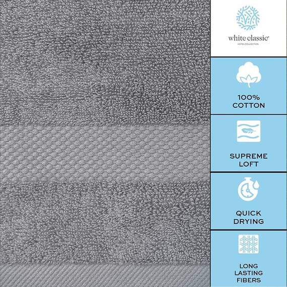 Weiße klassische luxuriöse hellgraue Handtücher – weiche 100 % türkische Baumwolle | Hochabsorbierende Hotel Spa Badezimmer Handtuchhalter Sammlung | 40 x 76 cm | 6 set