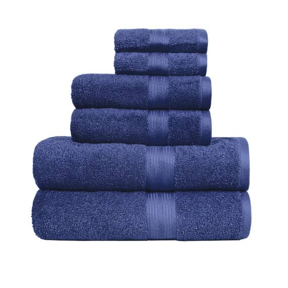 Amazon Basics 6-teiliges set bleichbeständiges Baumwoll-Badehandtuch-Set - marineblau, 137,2 x 76,2 cm, 66,0 x 40,6 cm, 30,5 x 30,5 cm