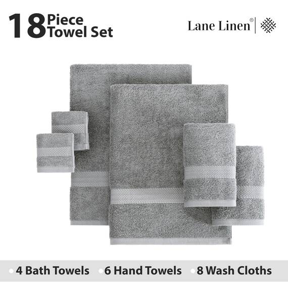 LANE LINEN Luxuriöses Badezimmer-Handtuch-Set, 100 % merzerisierte Baumwolle, superweich, flauschig und sehr saugfähig, 4 große Badetücher, 8 Waschlappen, 6 Handtücher, vorgeschrumpft
