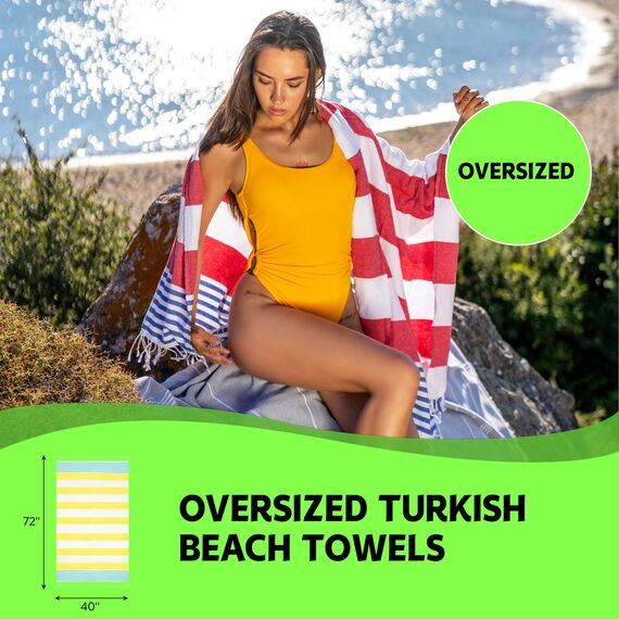 Havluland,6er Set Strandtücher – 100% türkische Baumwolle, super weich (71x39), leicht – saugfähig und schnell trocknendes Badetuch – übergroße Fitnessstudio, Reisen, Sandfreie Stranddecke