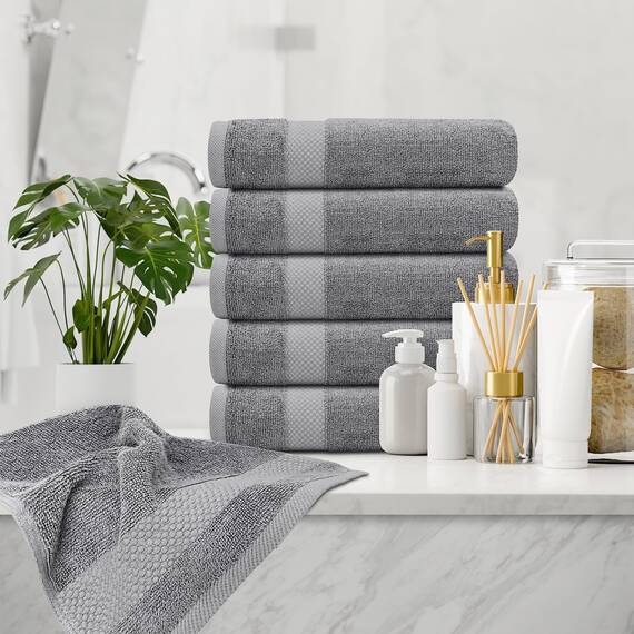Weiße klassische luxuriöse hellgraue Handtücher – weiche 100 % türkische Baumwolle | Hochabsorbierende Hotel Spa Badezimmer Handtuchhalter Sammlung | 40 x 76 cm | 6 set
