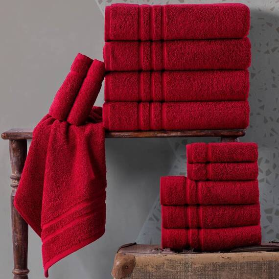 Hawmam Linen Badetücher, 4 Stück, weich und saugfähig, Premium-Qualität, perfekt für den täglichen Gebrauch, 100% Baumwolle, Burgunderrot