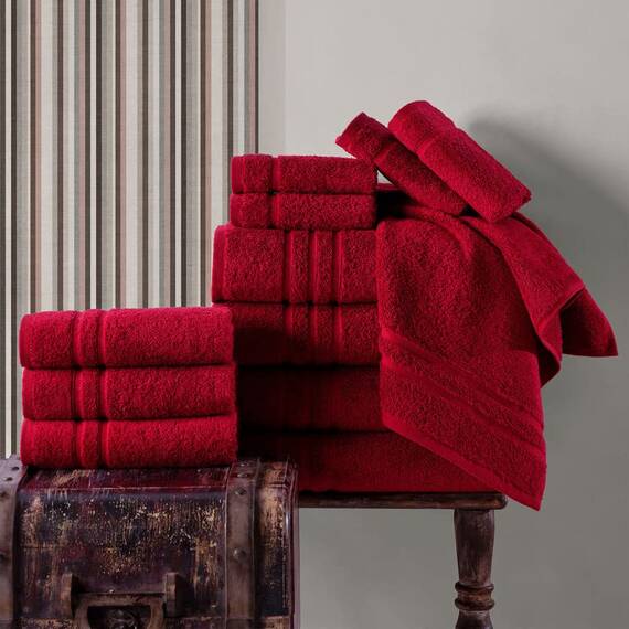 Hawmam Linen Badetücher, 4 Stück, weich und saugfähig, Premium-Qualität, perfekt für den täglichen Gebrauch, 100% Baumwolle, Burgunderrot