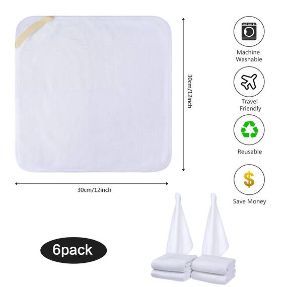 SINLAND 6 Stück Mikrofaser Gesichtstücher Waschbar Abschminktücher schnell trocknend Waschlappen saugfähig Gesichtsreinigungstücher weiches Make up Entferner Tücher, 30,5 x 30,8 cm Weiß