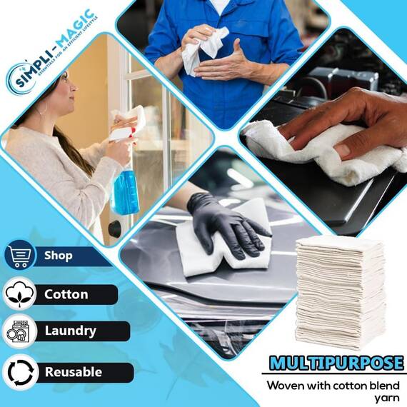 SIMPLI-Magic Cotton Shop Handtücher 35,6 x 30,5 cm (150 Stück) – Wiederverwendbare Reinigungstücher für Autos, Industrie, Garage und Häuser (blau)