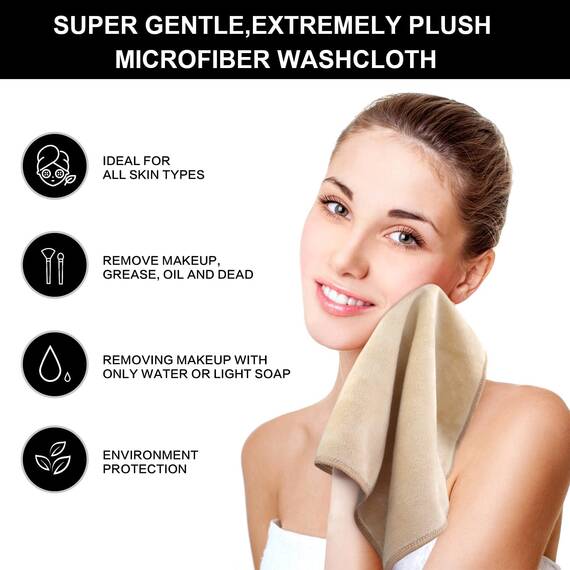 SINLAND 10 Stück Mikrofaser Gesichtstücher Waschbar Abschminktücher schnell trocknend Waschlappen saugfähig Gesichtsreinigungstücher weiches Make up Entferner Tücher 30,5 x 30,5 cm Creme