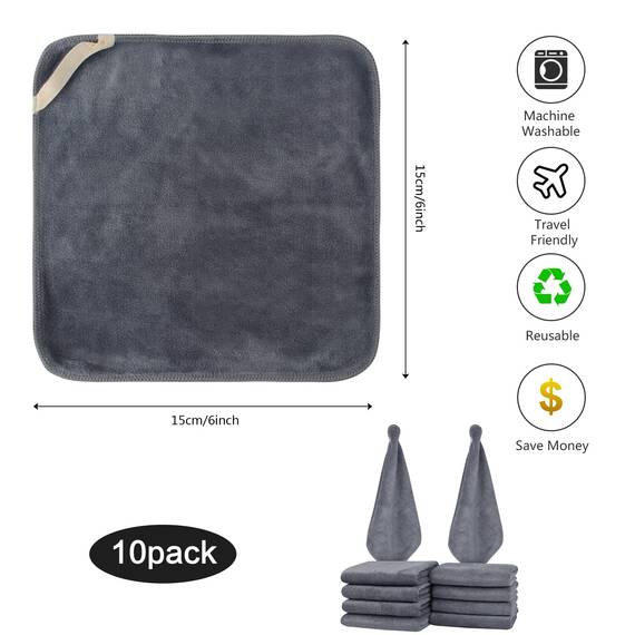 SINLAND 10 Stück Mikrofaser Gesichtstücher Waschbar Abschminktücher schnell trocknend Waschlappen saugfähig Gesichtsreinigungstücher weiches Make up Entferner Tücher, 30,5 x 30,6 cm Grau