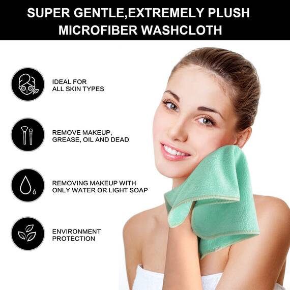 SINLAND 6 Stück Mikrofaser Gesichtstücher Waschbar Abschminktücher schnell trocknend Waschlappen saugfähig Gesichtsreinigungstücher weiches Make up Entferner Tücher 30 x 30 cm Grün