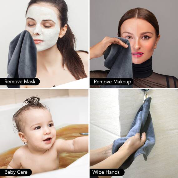 SINLAND 10 Stück Mikrofaser Gesichtstücher Waschbar Abschminktücher schnell trocknend Waschlappen saugfähig Gesichtsreinigungstücher weiches Make up Entferner Tücher, 30,5 x 30,6 cm Grau