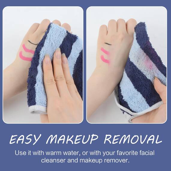SINLAND 6 Stück Mikrofaser Gesichtstücher Waschbar Abschminktücher schnell trocknend Waschlappen saugfähig Gesichtsreinigungstücher weiches Make up Entferner Tücher 30 x 30 cm Dunkelblau Streifen