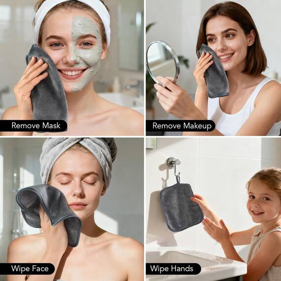 SINLAND 6 Stück Mikrofaser Gesichtstücher Waschbar Abschminktücher schnell trocknend Waschlappen saugfähig Gesichtsreinigungstücher weiches Make up Entferner Tücher 20 x 20 cm Grau
