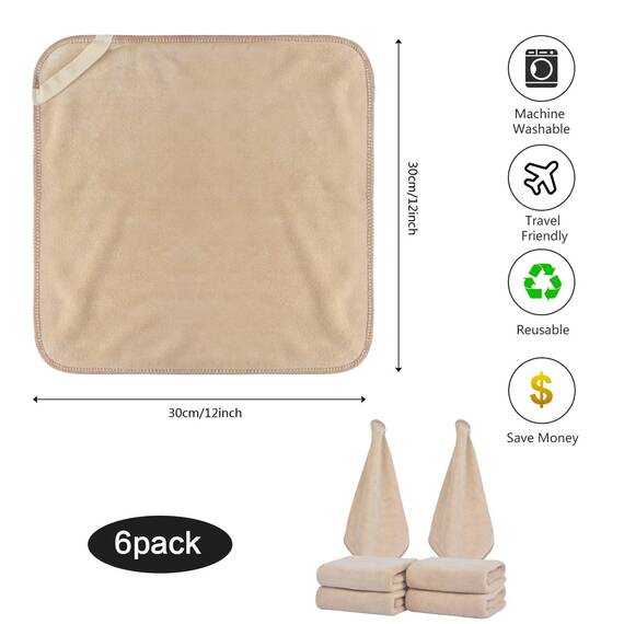 SINLAND 6 Stück Mikrofaser Gesichtstücher Waschbar Abschminktücher schnell trocknend Waschlappen saugfähig Gesichtsreinigungstücher weiches Make up Entferner Tücher 30,5 x 30,5 cm Creme