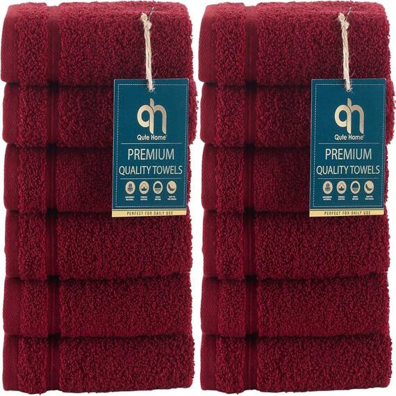 Qute Home 12-teiliges Waschlappen-Handtuch-Set, 100 % türkische Baumwolle, Handtücher für Badezimmer, schnell trocknend, weich, saugfähig, türkisches Handtuch, Set enthält 12 Waschlappen (Burgunderrot