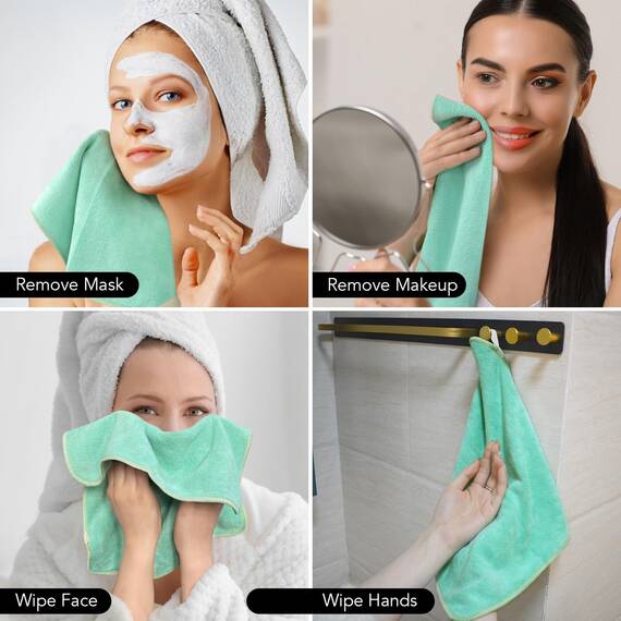 SINLAND 6 Stück Mikrofaser Gesichtstücher Waschbar Abschminktücher schnell trocknend Waschlappen saugfähig Gesichtsreinigungstücher weiches Make up Entferner Tücher 30 x 30 cm Grün