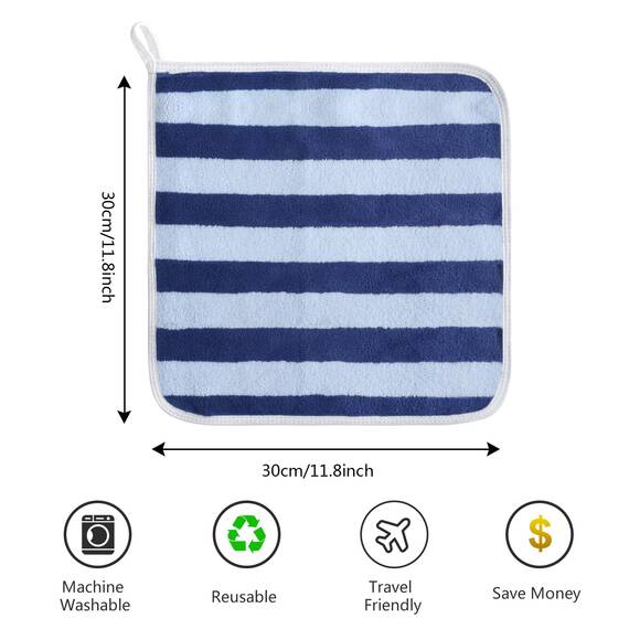 SINLAND 6 Stück Mikrofaser Gesichtstücher Waschbar Abschminktücher schnell trocknend Waschlappen saugfähig Gesichtsreinigungstücher weiches Make up Entferner Tücher 30 x 30 cm Dunkelblau Streifen