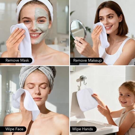 SINLAND 6 Stück Mikrofaser Gesichtstücher Waschbar Abschminktücher schnell trocknend Waschlappen saugfähig Gesichtsreinigungstücher weiches Make up Entferner Tücher 20 x 20 cm Weiß