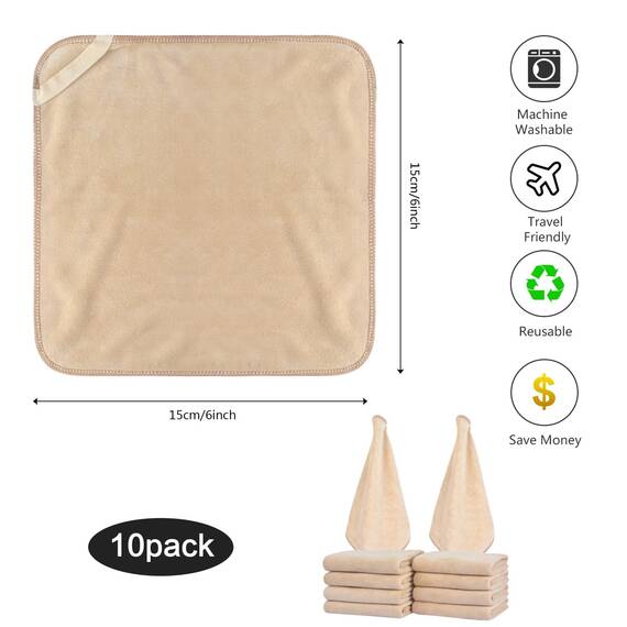 SINLAND 10 Stück Mikrofaser Gesichtstücher Waschbar Abschminktücher schnell trocknend Waschlappen saugfähig Gesichtsreinigungstücher weiches Make up Entferner Tücher 30,5 x 30,5 cm Creme