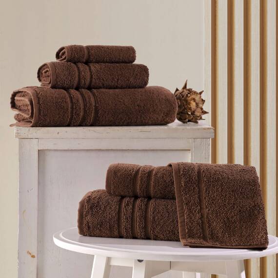 Hawmam Linen Brown 6-teiliges Badetuch-Set für Badezimmer, Originale türkische Baumwolle, weich, saugfähig und hochwertig, 2 Badetücher, 2 Handtücher, 2 Waschlappen
