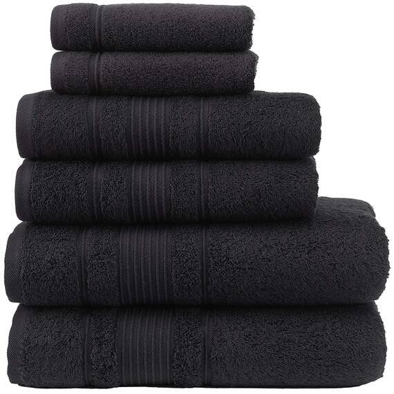 Qute Home 6-Piece Bath Towels Set, 100% Turkish Cotton Premium Quality Bathroom Towels, Soft and Absorbent Turkish Towels, Set Includes 2 Bath Towels, 2 Hand Towels and 2 Washcloths (Black)