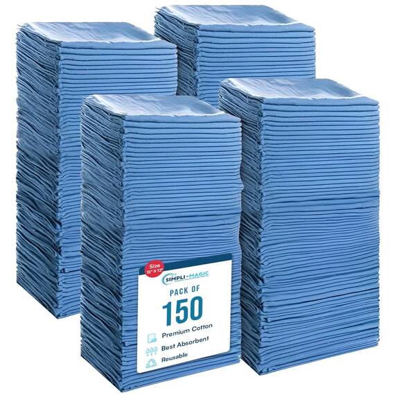 SIMPLI-Magic Cotton Shop Handtücher 35,6 x 30,5 cm (150 Stück) – Wiederverwendbare Reinigungstücher für Autos, Industrie, Garage und Häuser (blau)