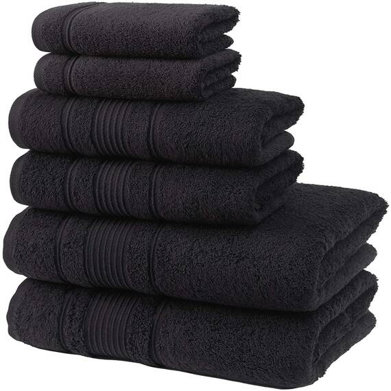 Qute Home 6-Piece Bath Towels Set, 100% Turkish Cotton Premium Quality Bathroom Towels, Soft and Absorbent Turkish Towels, Set Includes 2 Bath Towels, 2 Hand Towels and 2 Washcloths (Black)