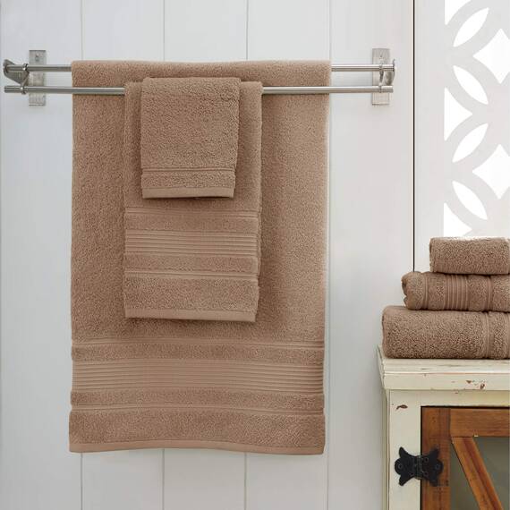 Qute Home 4-teiliges Handtuch-Set, 100% türkische Baumwolle, Premium-Qualität, Handtücher für Badezimmer, schnelltrocknend, perfekt für den täglichen Gebrauch, Set beinhaltet 4 Handtücher (braun)
