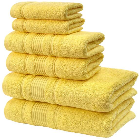 Qute Home 6-teiliges Badetücher Set 100% türkische Baumwolle Premium Qualität Badetücher Weiche und saugfähige türkische Handtücher Set beinhaltet 2 Badetücher, 2 Handtücher und 2 Waschlappen (Gelb)