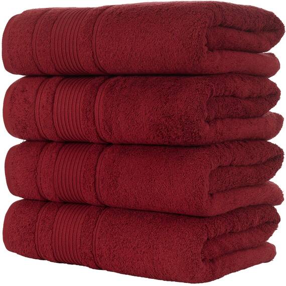 Qute Home 4-teiliges Badetuch-Set, 100% türkische Baumwolle, Premium-Qualität, Handtücher für Badezimmer, perfekt für den täglichen Gebrauch, Set enthält 4 Badetücher (Burgunderrot)