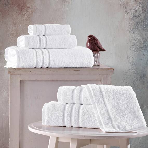 Hammam Linen 6-teiliges Original türkische Baumwolle weich, saugfähig und Premium Handtücher Set für Bad und Küche 2 Badetücher, 2 Handtücher, 2 Waschlappen (weiß, Badetuch Set 6-teilig)