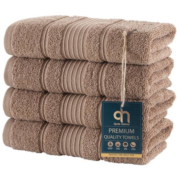 Qute Home 4-teiliges Handtuch-Set, 100% türkische Baumwolle, Premium-Qualität, Handtücher für Badezimmer, schnelltrocknend, perfekt für den täglichen Gebrauch, Set beinhaltet 4 Handtücher (braun)