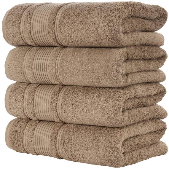 Qute Home 4-teiliges Badetuch Set, 100% türkische Baumwolle, Premium-Qualität, Handtücher für Badezimmer, schnell trocknend, perfekt für den täglichen Gebrauch, Set beinhaltet 4 Badetücher (braun)