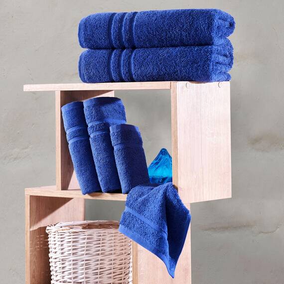 Hammam Linen Navy Blue 6 Pack Bath Towels Sets Linen for Bathroom Original Türkische Baumwolle Weich, Saugfähig und Premium 2 Bad, 2 Hand, 2 Waschlappen