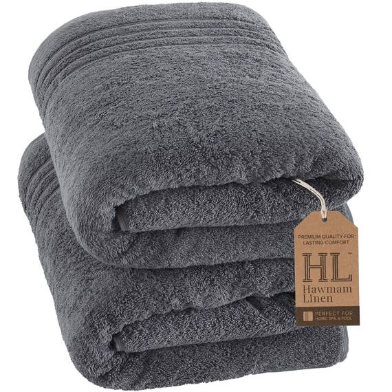 Hammam Linen Jumbo-Badetücher, 2er-Pack, 89,9 x 178,8 cm, weich und saugfähig, Premium-Qualität, 100% Baumwolle, kühles Grau, Badetuch.