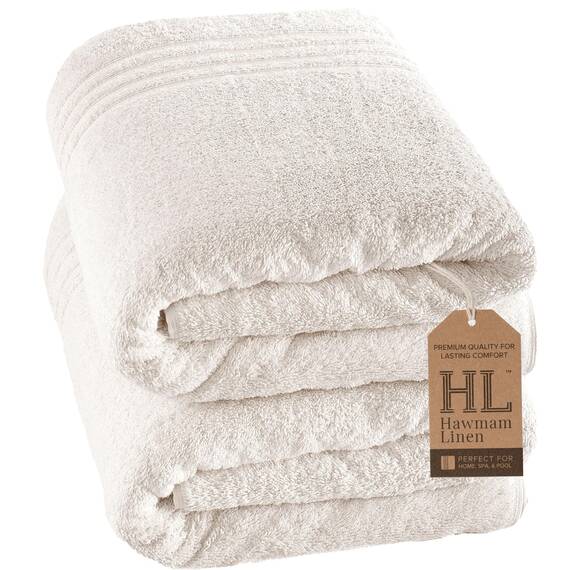 Hawmam Linen Jumbo-Badetücher, 2 Stück, weich und saugfähig, hochwertige Handtücher aus 100% Baumwolle (Meersalz, Badetuch)