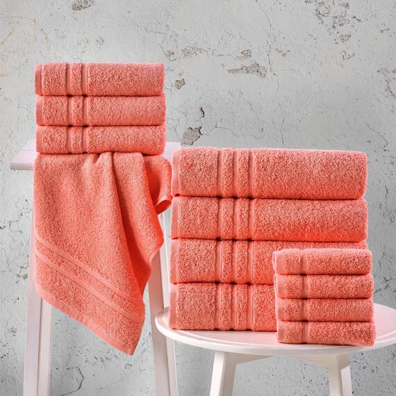 Hammam Linen Coral Orange Badetücher, 4er-Pack, 68 x 137 cm, weich und saugfähig, Premium-Qualität, perfekt für den täglichen Gebrauch, 100% Baumwolle Handtuch
