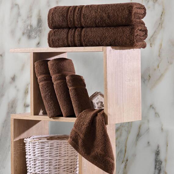 Hawmam Linen Brown 6-teiliges Badetuch-Set für Badezimmer, Originale türkische Baumwolle, weich, saugfähig und hochwertig, 2 Badetücher, 2 Handtücher, 2 Waschlappen