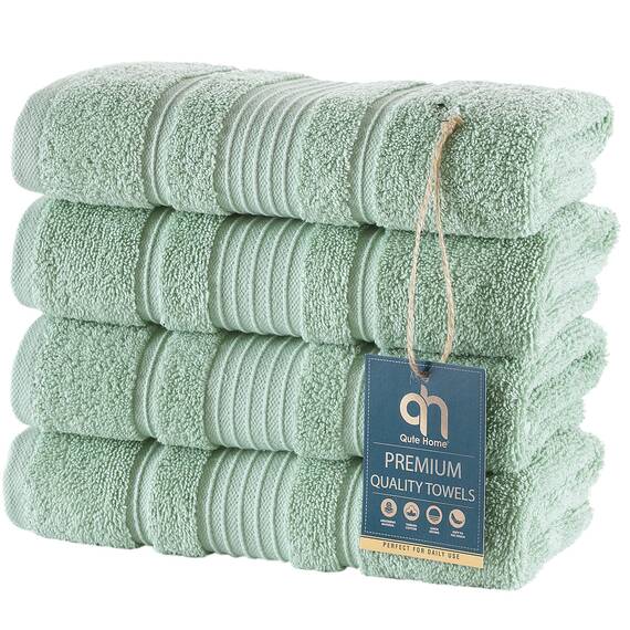 Qute Home 4-teiliges Handtuch-Set, 100% türkische Baumwolle, Premium-Qualität, Handtücher für Badezimmer, schnelltrocknend, perfekt für den täglichen Gebrauch, Set beinhaltet 4 Handtücher (grün)
