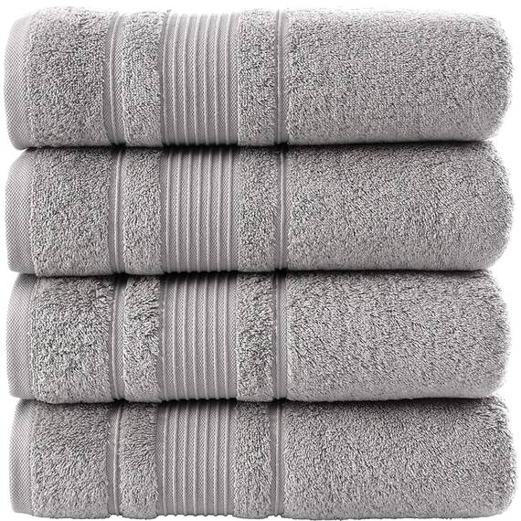 Qute Home 4-teiliges Badetuch-Set, 100% türkische Baumwolle, Premium-Qualität, Handtücher für Badezimmer, schnell trocknend, perfekt für den täglichen Gebrauch, Set beinhaltet 4 Badetücher (grau)