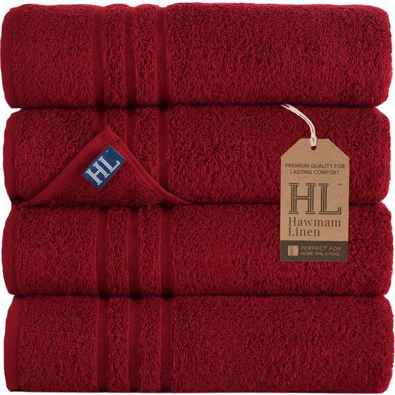Hammam Linen Burgunderrote Badetücher, 4er-Pack, 68 x 137 cm, weich und saugfähig, Premium-Qualität, perfekt für den täglichen Gebrauch, 100% Baumwolle