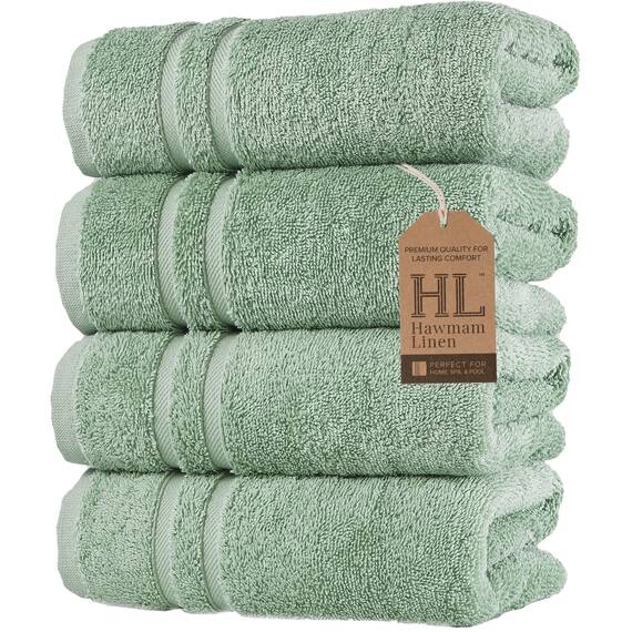 Hammam Linen Hellgrüne Handtücher 4er Pack – 16 x 30 türkische Baumwolle Premium Qualität Weiche und saugfähige kleine Handtücher für Badezimmer