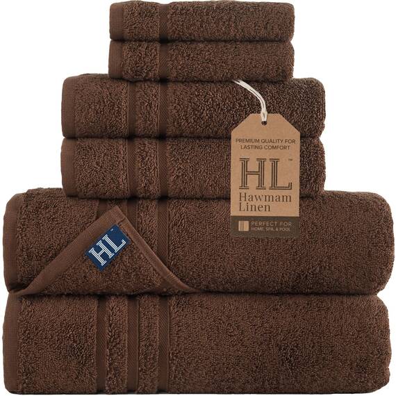 Hawmam Linen Brown 6-teiliges Badetuch-Set für Badezimmer, Originale türkische Baumwolle, weich, saugfähig und hochwertig, 2 Badetücher, 2 Handtücher, 2 Waschlappen