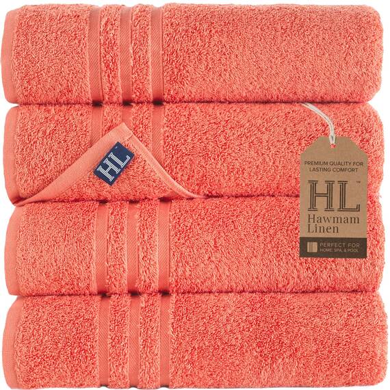 Hammam Linen Coral Orange Badetücher, 4er-Pack, 68 x 137 cm, weich und saugfähig, Premium-Qualität, perfekt für den täglichen Gebrauch, 100% Baumwolle Handtuch